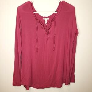 Victoria's Secret Pink V Neck with Tie Long Sleeve Shirt 93% Modal Small